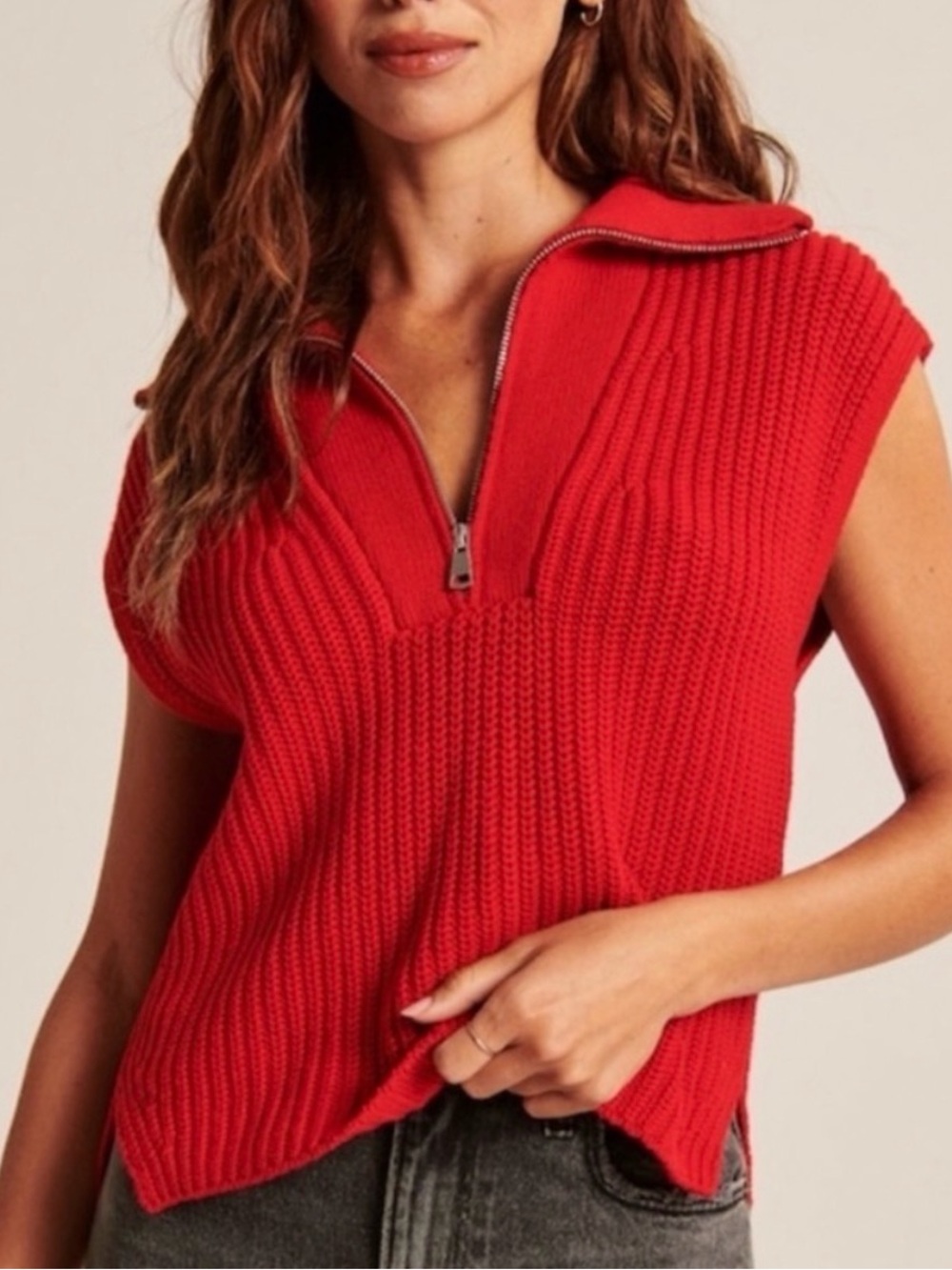 Abercrombie & Fitch Half Zip Sweater Vest Red Sz XS preppy heritage